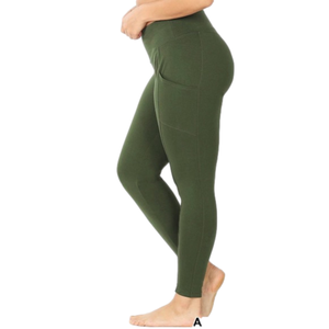 $13 SMALL Army Green With Pockets Premium Cotton Waistband Leggings